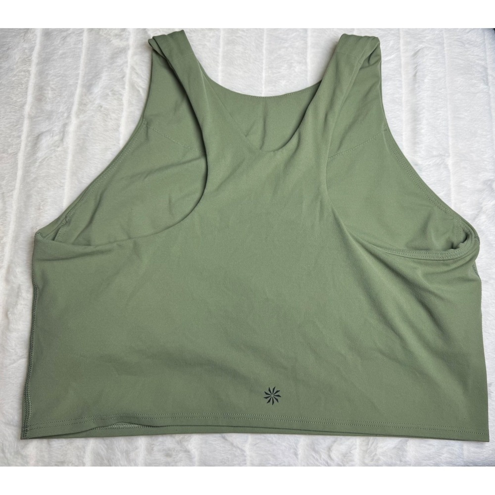 Athleta Conscious Crop Tank Women L Green Racerback Shelf Bra High Neck